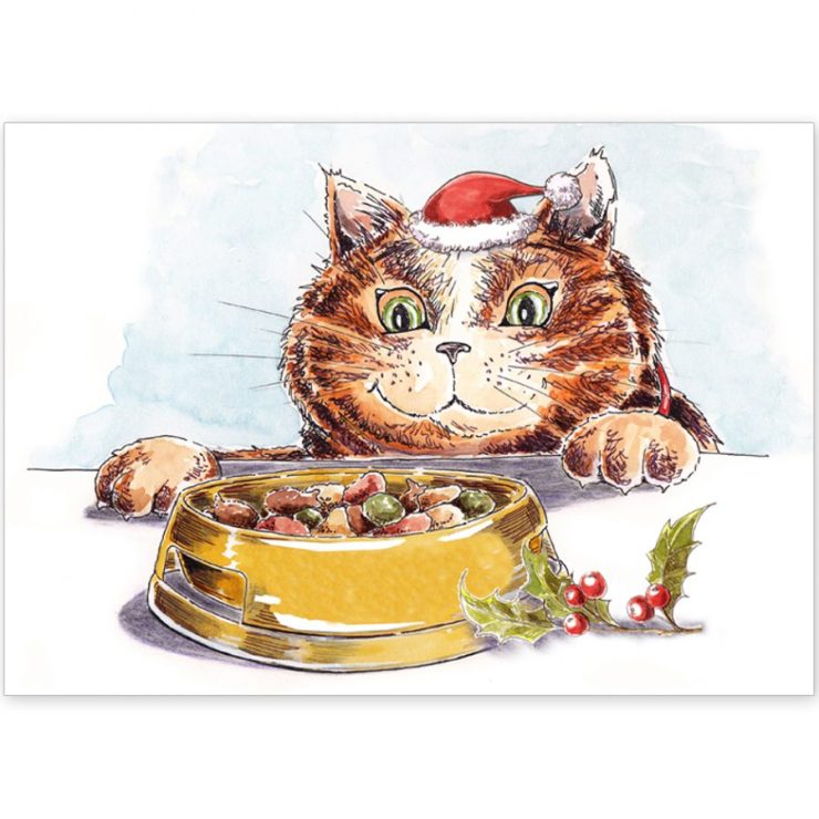Tabby Cat at Christmas dinner