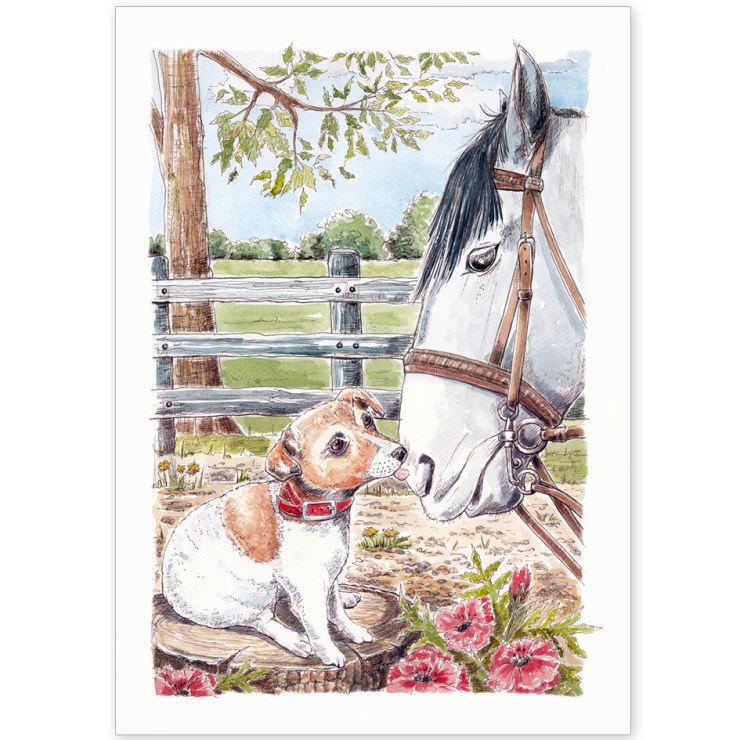 Jack Russell and Horse - Greeting Card