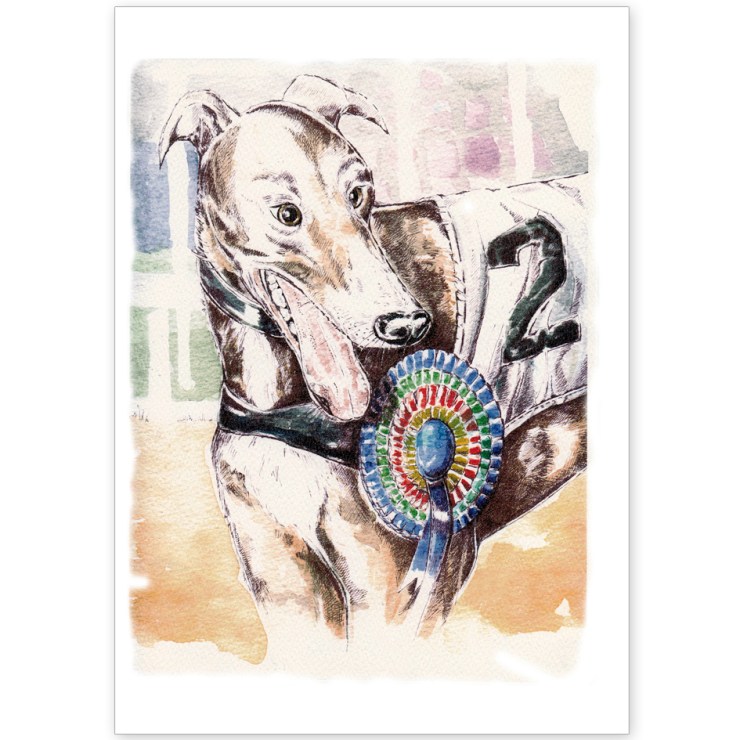 Greyhound- The Winner! - Greeting Card